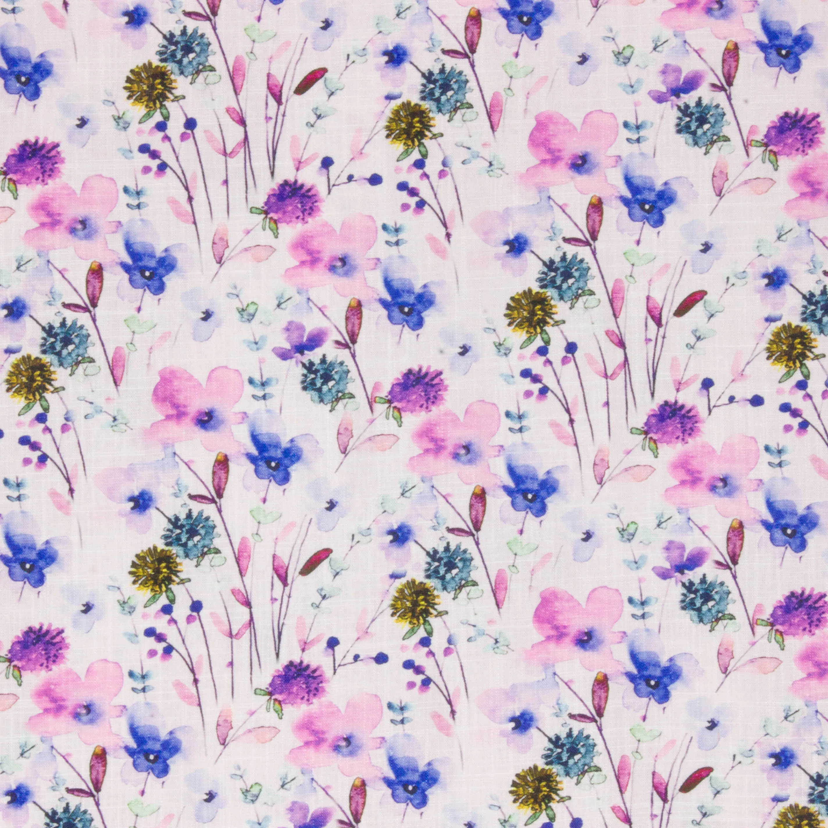 Witte viscose linnen met roze / multicolor bloemetjes